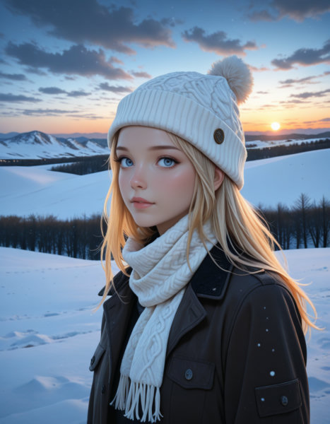 Larch and Snow Predawn Landscape - Larch_Forest_Dawn