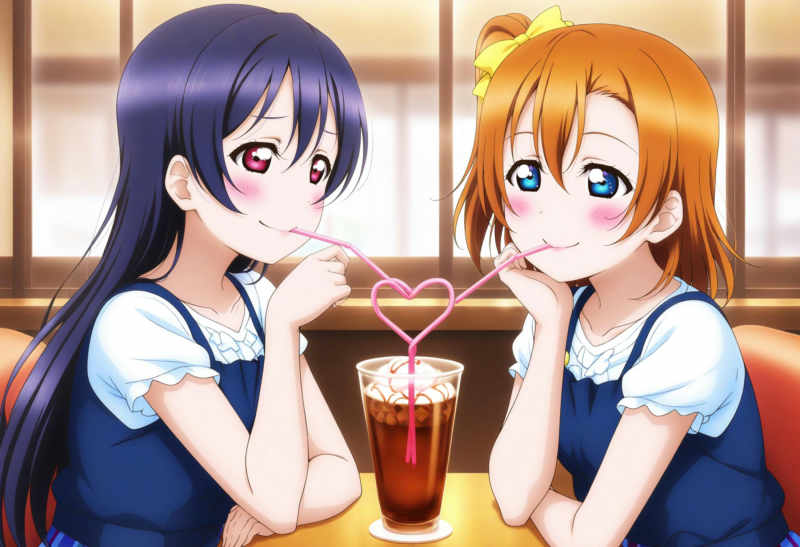couple straws / heart straw / / SDXL - v1.0