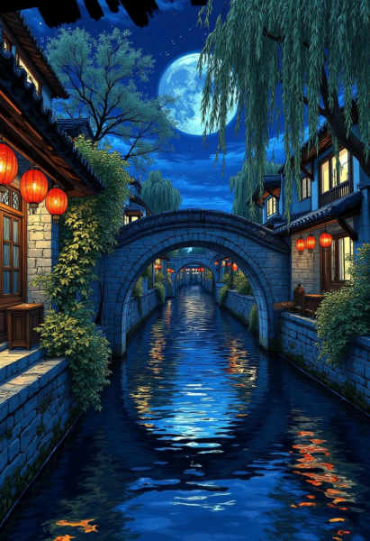 DK_Water Town Night Scene Rendering_Jiangnan Rainy Scene Generation - v1.0