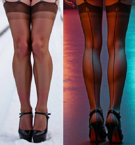 Nude in garters - tan / brown colored fully fashioned stockings - v3.0