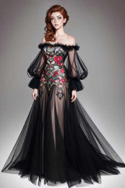 Black Tulle & Floral Dress - v1.0