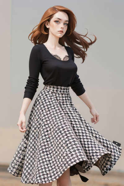 Le Palais Houndstooth Skirt & Lace Trim Top - v1.0