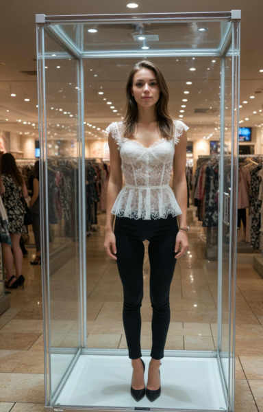 Woman in Glass Container - SDXL