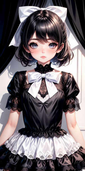 Black and White Lace Brocade Satin Dress - v1.0