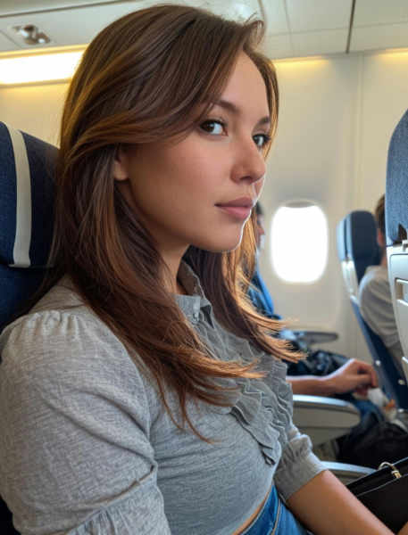Sitting Next to Girl on Airplane - SDXL