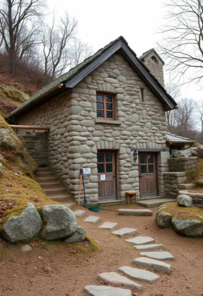 Mountain landscape with houses and animals - V1