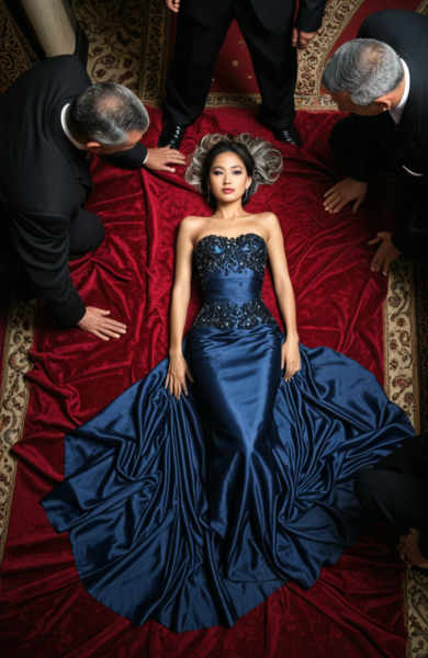 Lying Surrounded by Men - From Above - SDXL