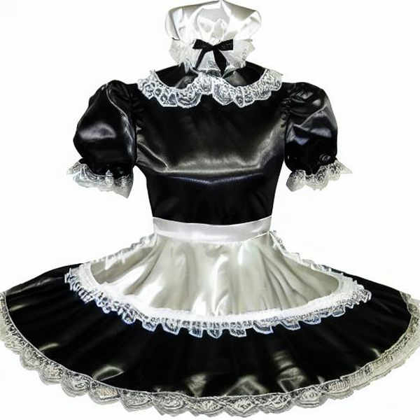 Satin Lace-Trimmed Maid Outfit with Mob Cap - V1