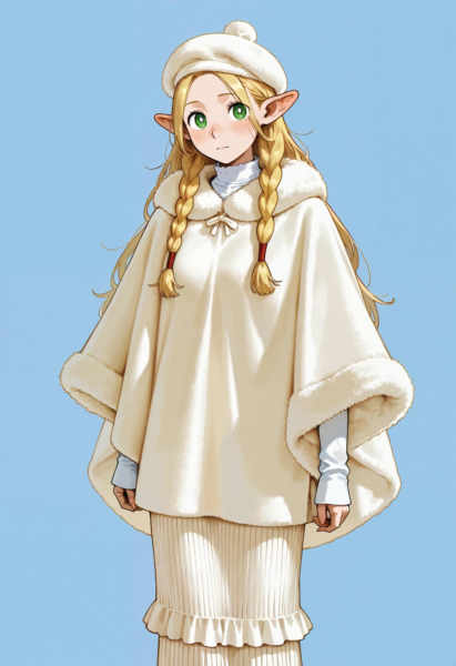 White Fur Cape & Mermaid Frilled Knit Skirt - v1.0