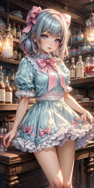 Shiny Satin Ribboned Puffy Dress - V1