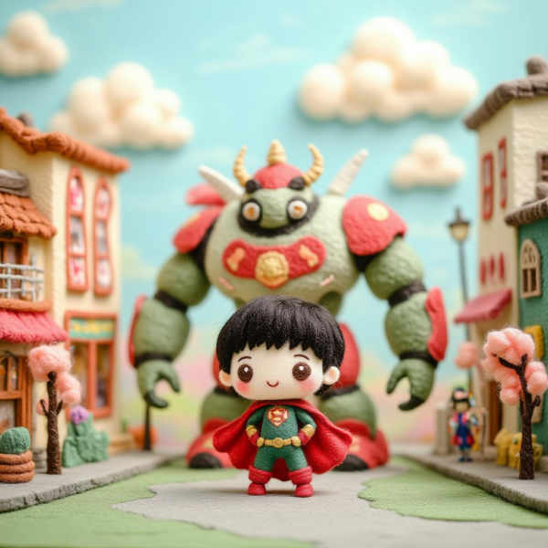 Wool Felt Chibi Cute Cartoon Doll Character Scene Design FLUX - v1.0