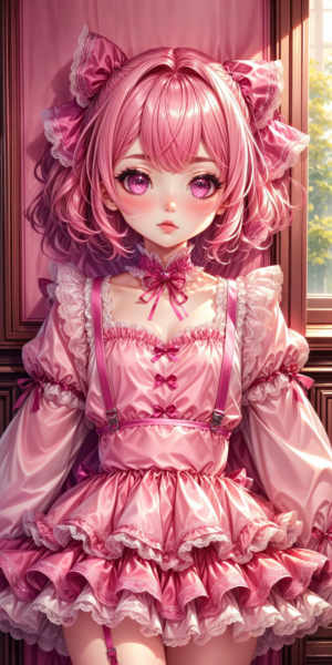 Pink and Fuchsia Frilly Puffy Dress (with heart padlocks and bloomers) - V1