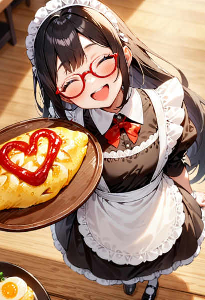 Draw a heart with ketchup on top of omurice. SDXL - SDXL_V1