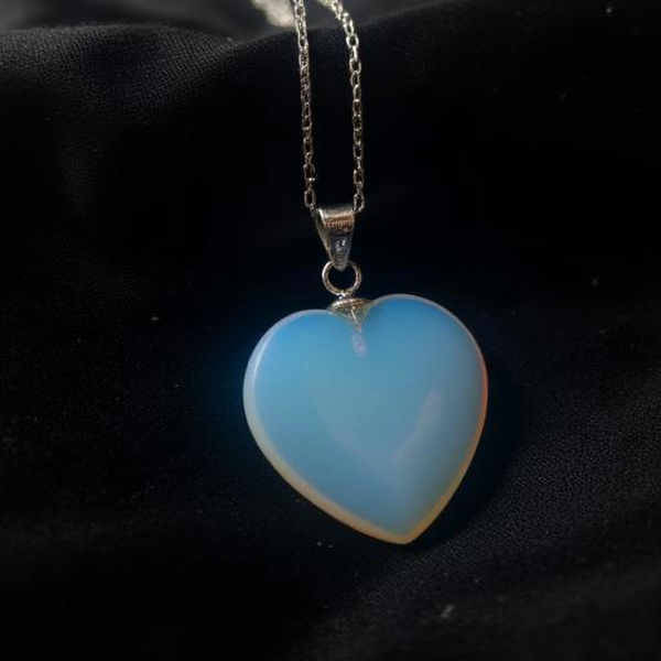 Necklace natural stone heart pendant (Opalite) - Opalite V1