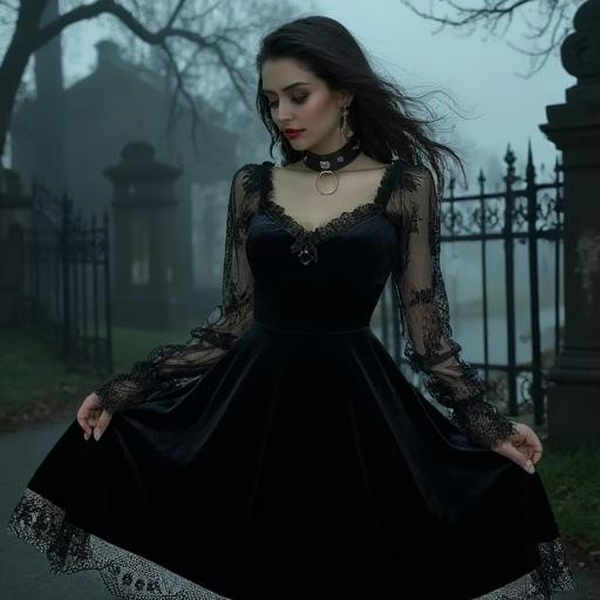 Velvet Goth Dress CFH - V1